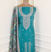 Organza Ferozi Unstitched Suit